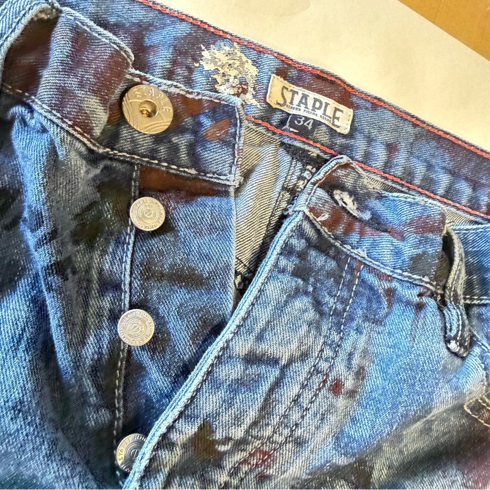 Staple Distressed Blue Jeans with Button Fly
